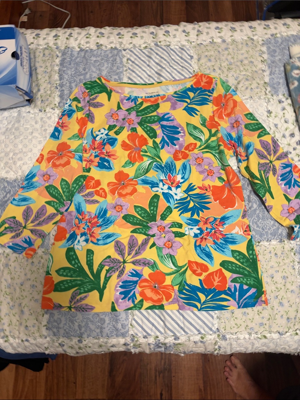 Talbots Yellow Floral Scoop-Neck Tunic